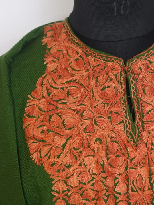 Gulnaar Cashmilon Aari Embroidered Green Kashmiri Pheran - Image 3