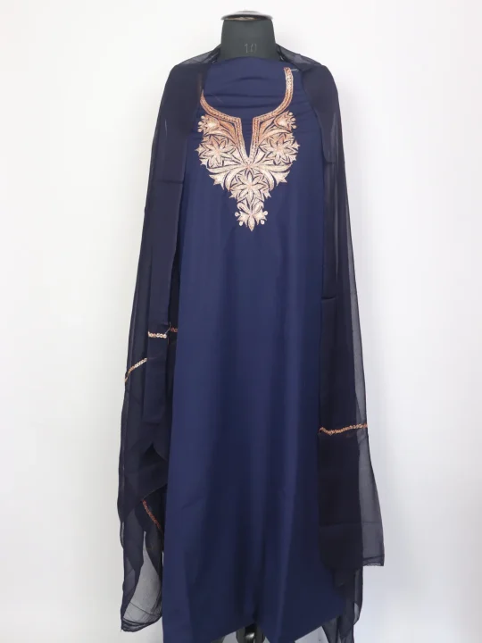 Blue Kashmiri 3pc Unstitched Sara Spun Tilla Suit For Women With Dupatta