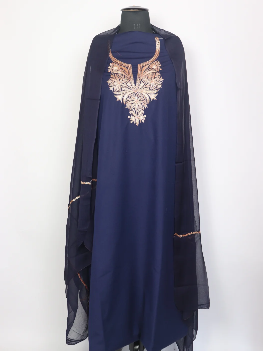 Blue Kashmiri 3pc Unstitched Sara Spun Tilla Suit For Women With Dupatta