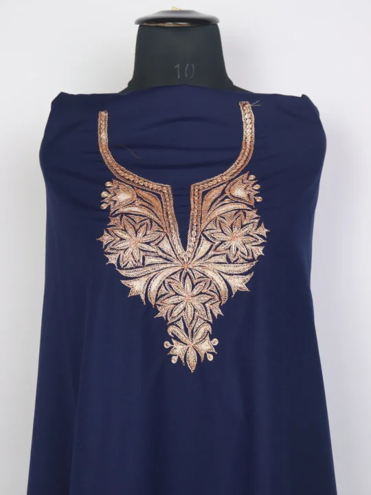 Blue Kashmiri 3pc Unstitched Sara Spun Tilla Suit For Women With Dupatta - Image 2
