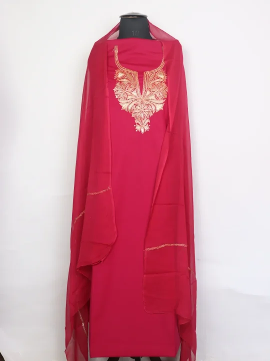 Kashmiri 3pc Pink Unstitched Spun Tilla Suit For Women With Dupatta Zaineb