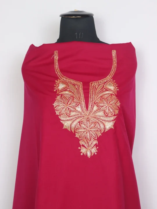 Kashmiri 3pc Pink Unstitched Spun Tilla Suit For Women With Dupatta Zaineb - Image 2