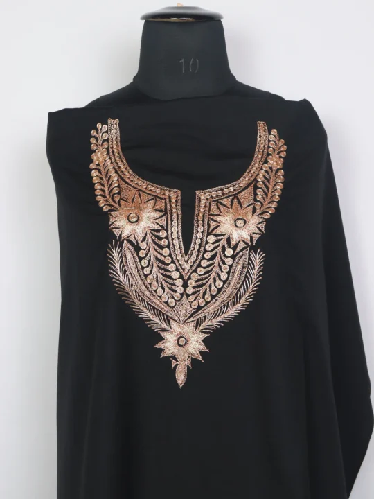 Black Kashmiri 3pc Noor Unstitched Spun Tilla Suit For Women With Dupatta - Image 2
