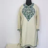 Kashmiri Cashmilon Cream Kurta Set for Women Gulshan With Aari Work