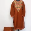 Kashmiri Rustic Brown Cashmilon Mahrin Kurta Set for Women With Aari Work