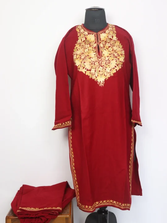 Kashmiri Cashmilon Kurta Set for Women Nidu With Aari Work