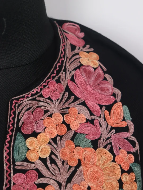 Kashmiri Cashmilon Kurta Set In Black for Women Shaheen With Aari Embroidery - Image 3