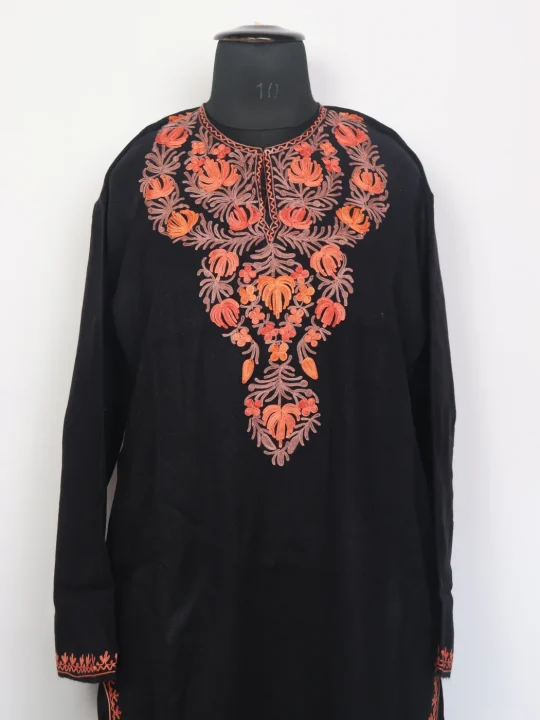 Black Kashmiri Kurta Set In Cashmilon Shifa For Women With Aari Work - Image 2