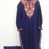 Kashmiri Kurta Set Arwah In Blue Cashmilon For Women With Aari Kaam