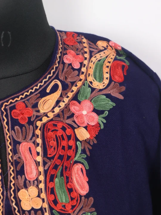 Kashmiri Kurta Set Arwah In Blue Cashmilon For Women With Aari Kaam - Image 3