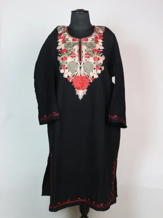 Black Pheran Made With Cashmilon Featuring Aari Embroidery