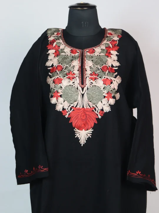 Black Pheran Made With Cashmilon Featuring Aari Embroidery - Image 2