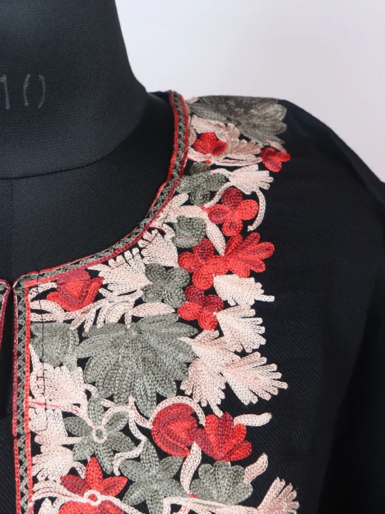 Black Pheran Made With Cashmilon Featuring Aari Embroidery - Image 3