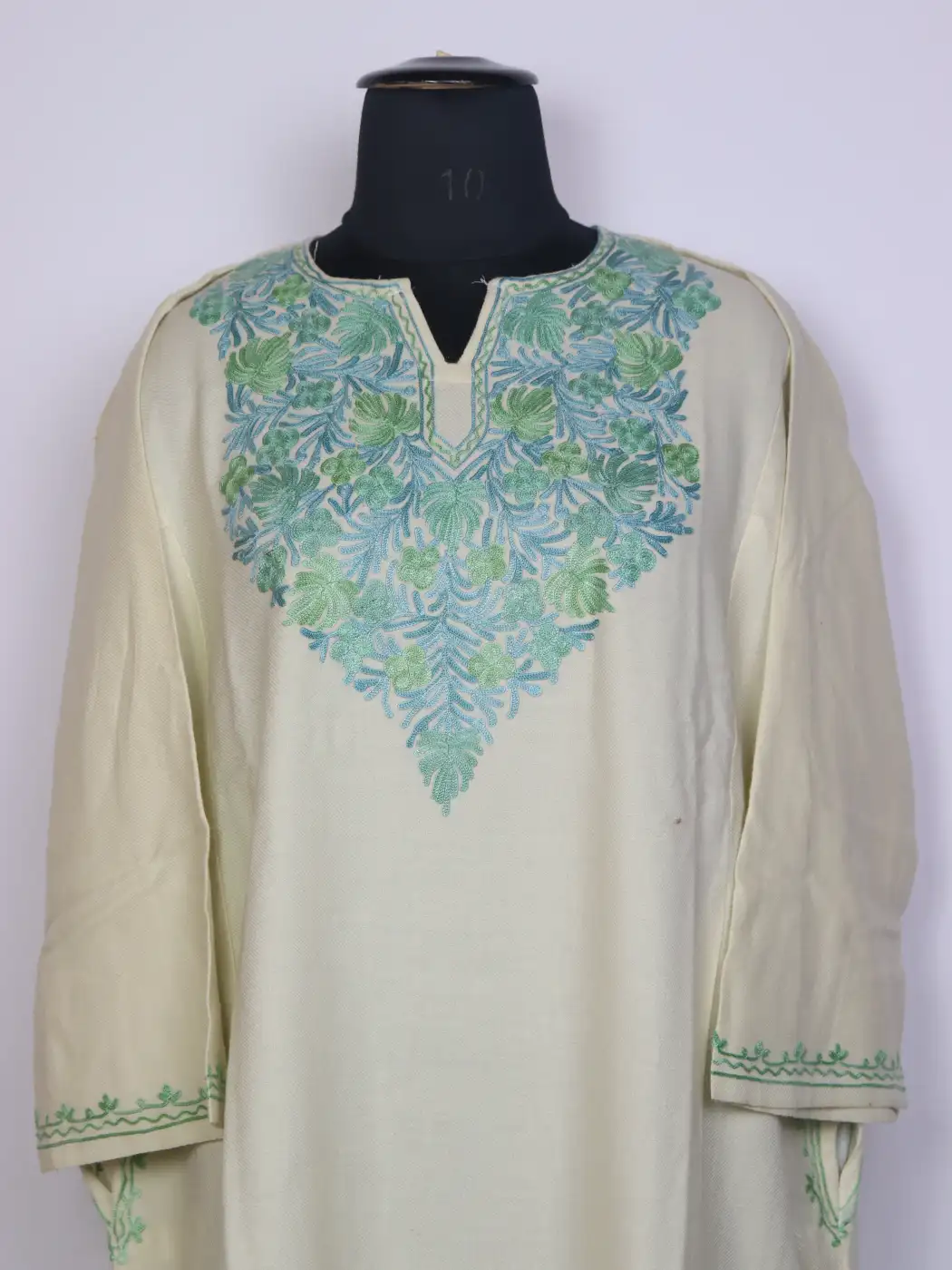 Sana Cream Kashmiri Cashmilon Wool Pheran For Women With Aari work - Image 2