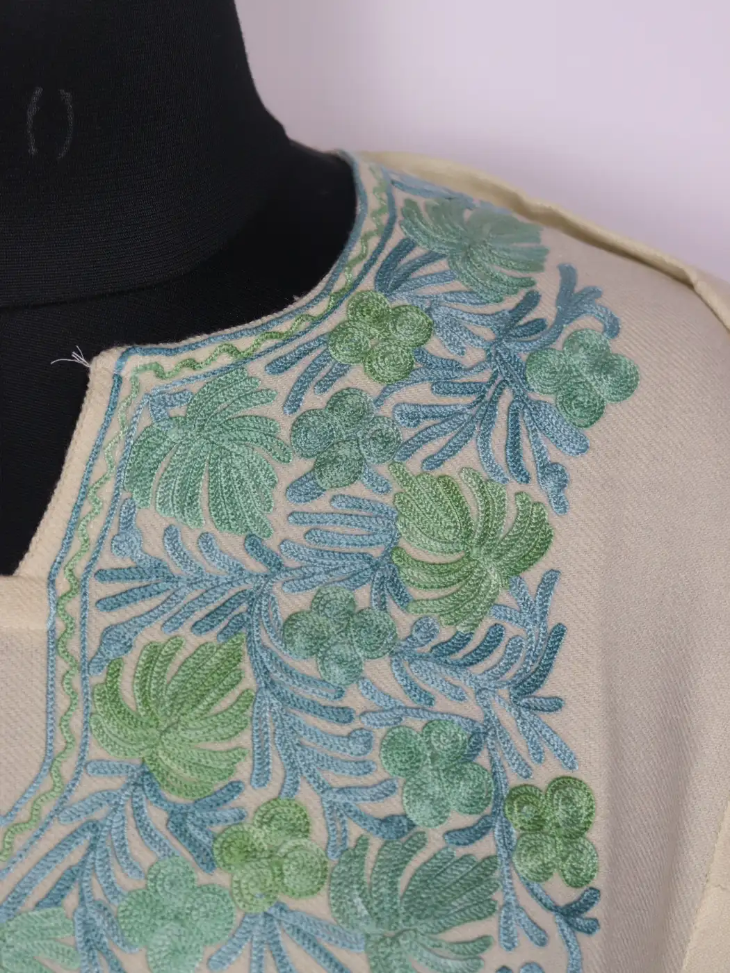 Sana Cream Kashmiri Cashmilon Wool Pheran For Women With Aari work - Image 3