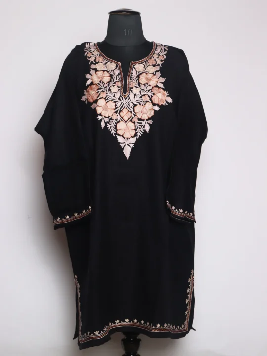 Black Hoori Kashmiri Pheran Cashmilion Wool Aari Kadhai