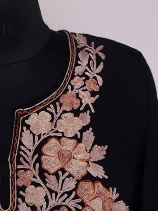 Black Hoori Kashmiri Pheran Cashmilion Wool Aari Kadhai - Image 3