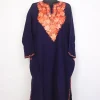 Bumbro Blue Kashmiri Cashmilon Wool Pheran For Women With Aari work