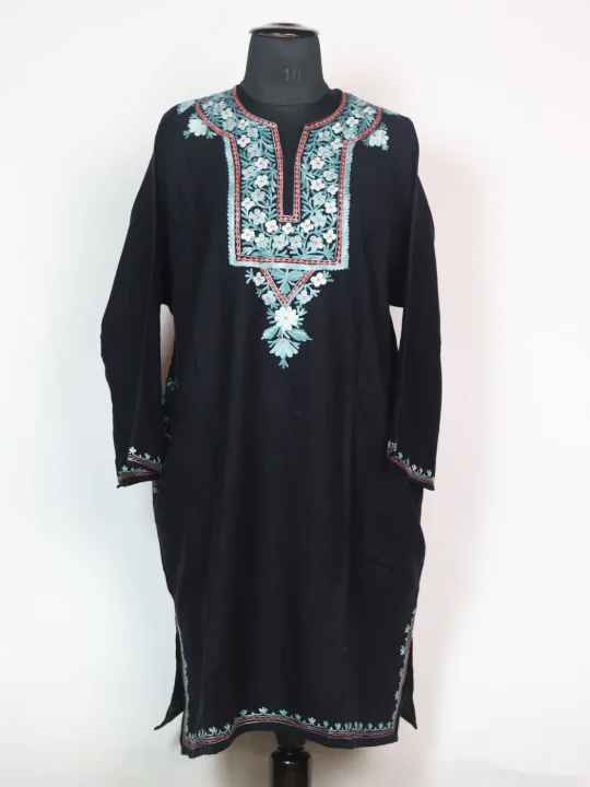 Black Pari Pheran Kashmiri Cashmilion Wool Aari Work