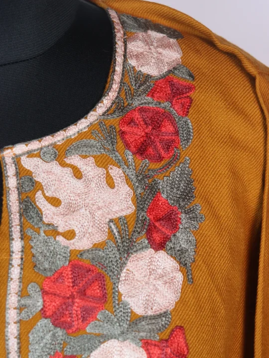 Yellow Kashmiri Pheran Comes With Cashmilon Wool Aari Embroidery Majnoo - Image 3