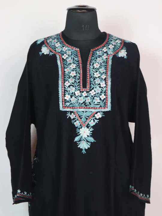 Black Pari Pheran Kashmiri Cashmilion Wool Aari Work - Image 2
