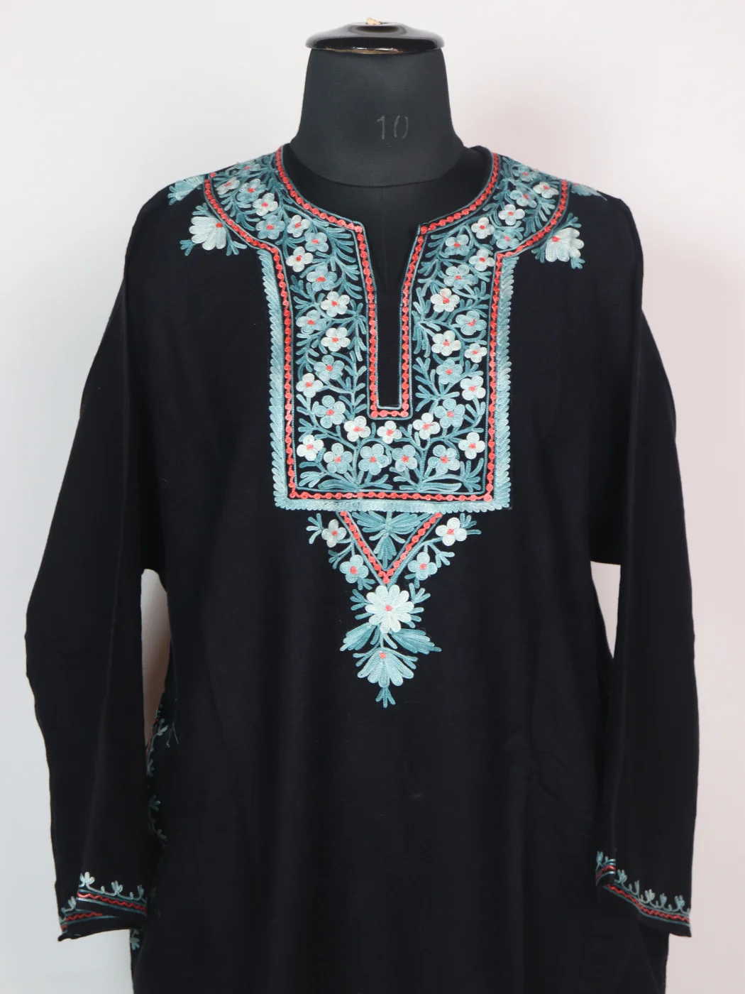 Black Pari Pheran Kashmiri Cashmilion Wool Aari Work - Image 2