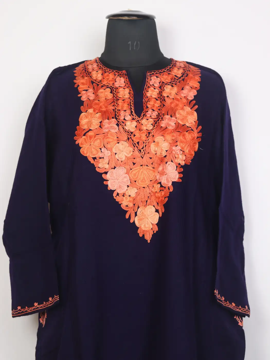 Bumbro Blue Kashmiri Cashmilon Wool Pheran For Women With Aari work - Image 2