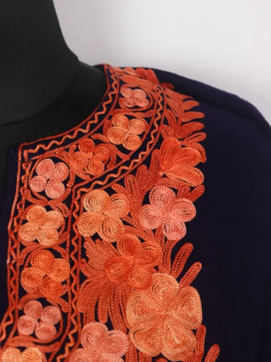 Bumbro Blue Kashmiri Cashmilon Wool Pheran For Women With Aari work - Image 3