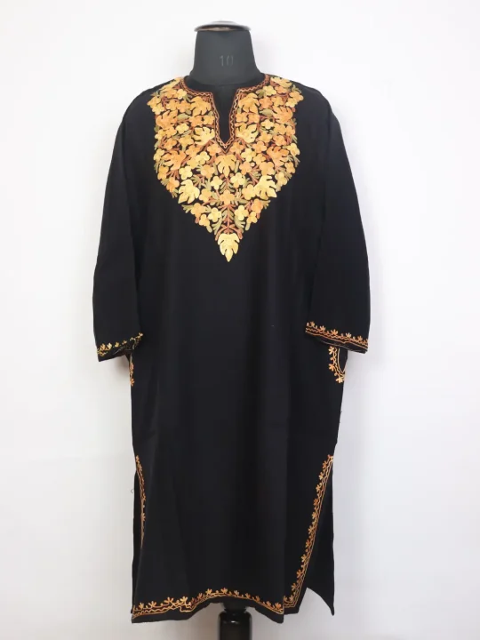 Surma Black kashmiri Cashmilon Wool Pheran For Women With Aari work