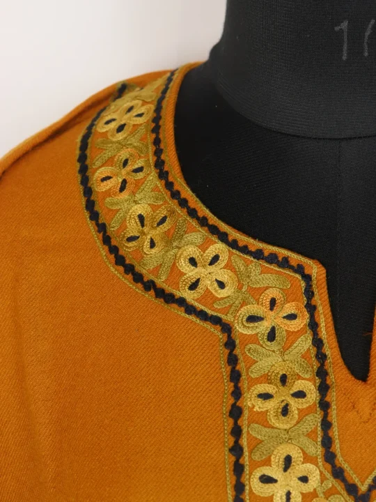 Mansoor Mustard Kashmiri Cashmilon Wool Womens Aari Work Pheran - Image 3