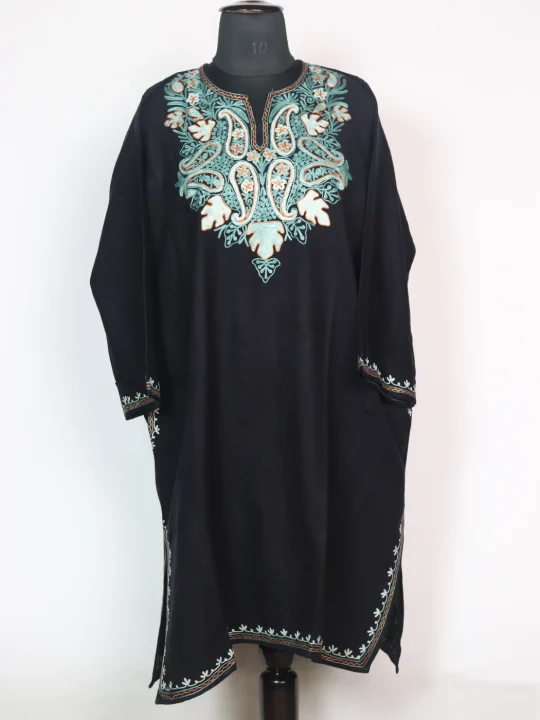 Fadiya Black Pheran Kashmiri Cashmilion Wool Aari Embroidery