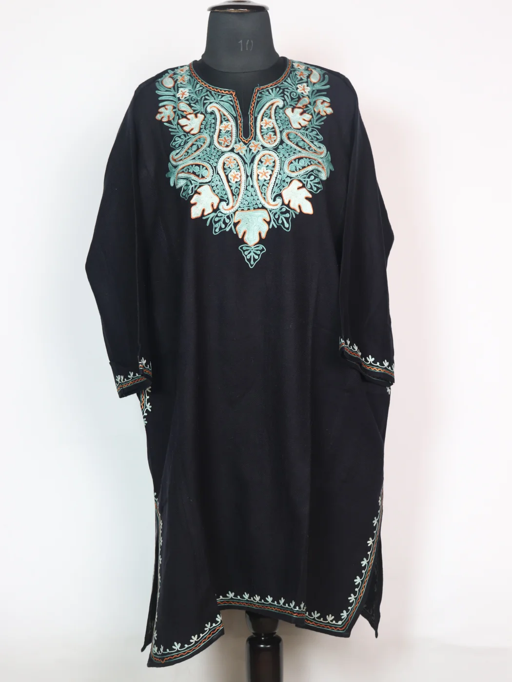 Fadiya Black Pheran Kashmiri Cashmilion Wool Aari Embroidery