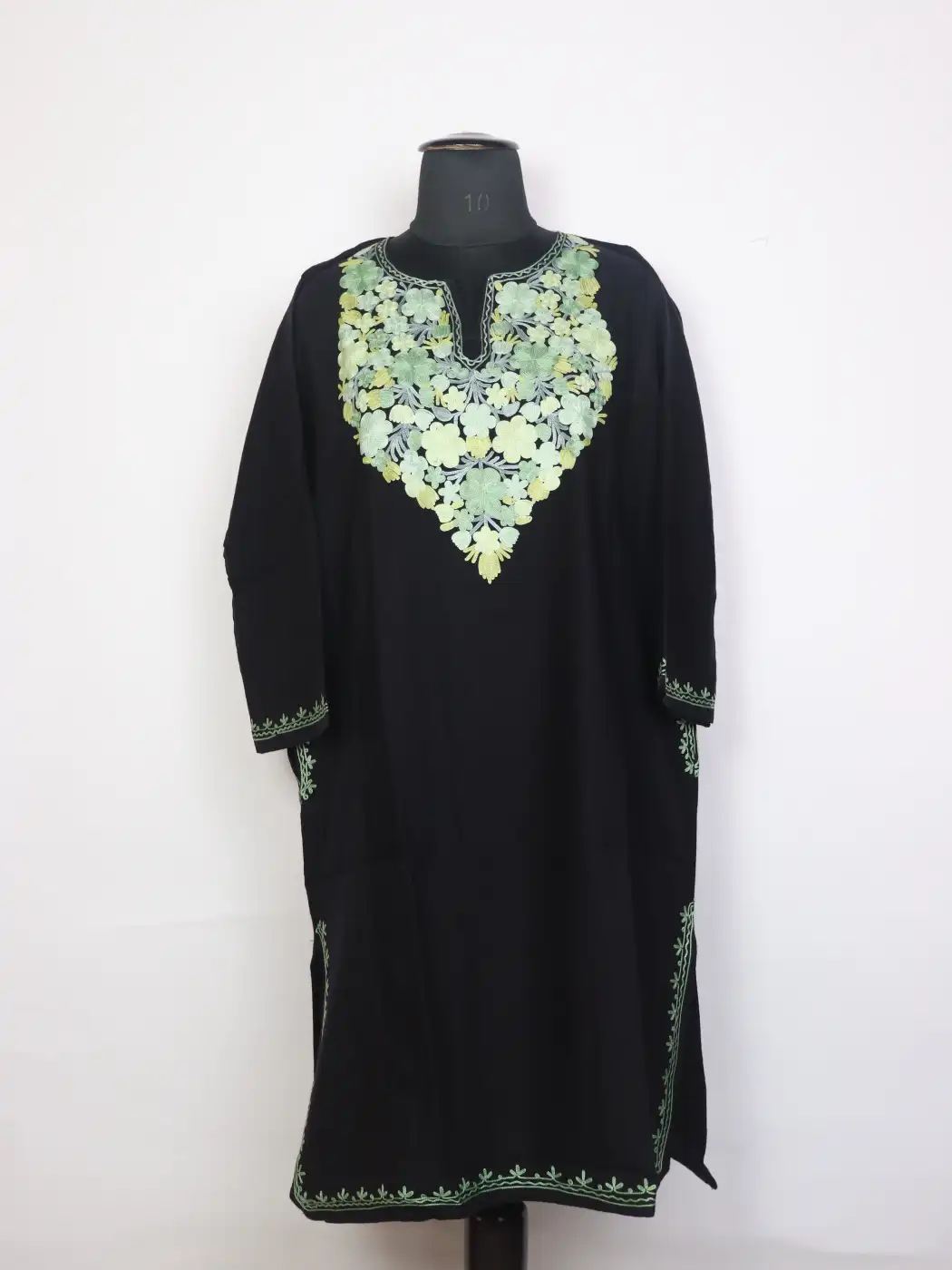 Kashmiri Kajal Black Cashmilon Wool Pheran For Women With Aari Embroidery