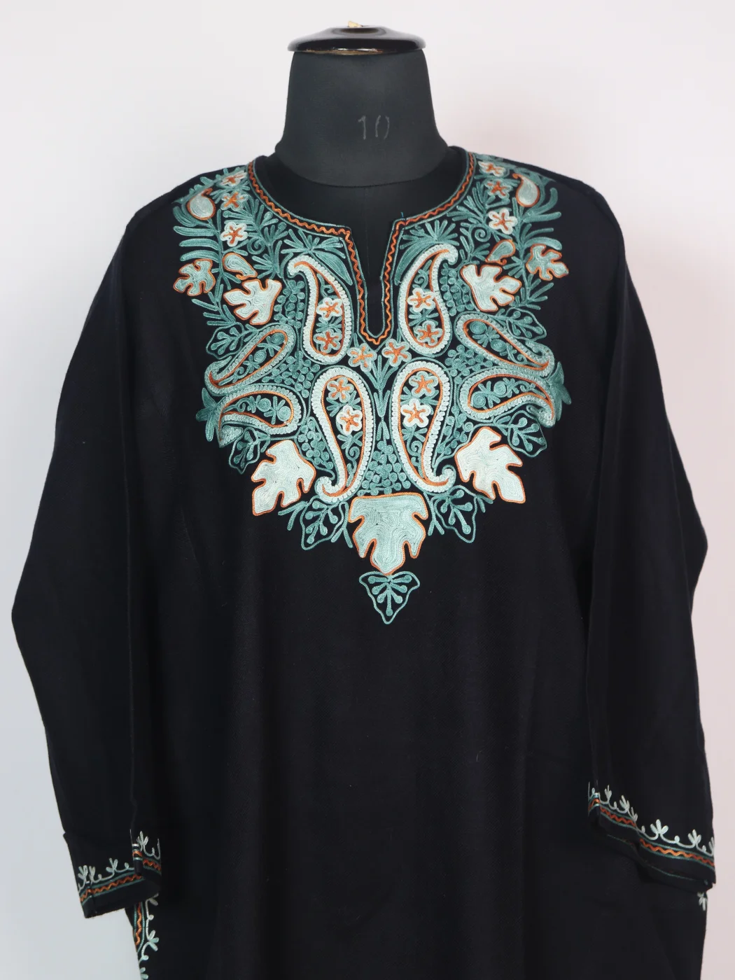 Fadiya Black Pheran Kashmiri Cashmilion Wool Aari Embroidery - Image 2