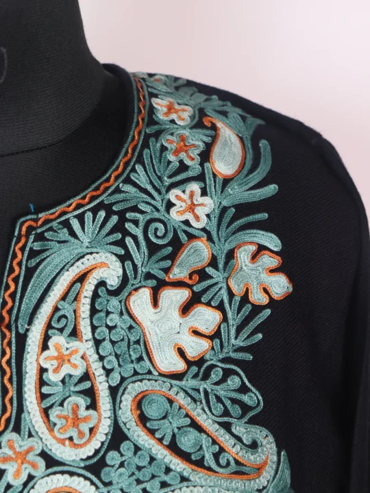 Fadiya Black Pheran Kashmiri Cashmilion Wool Aari Embroidery - Image 3