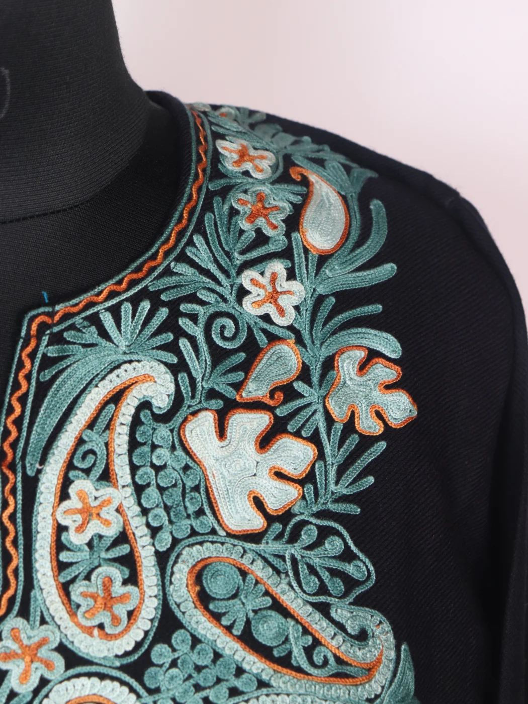 Fadiya Black Pheran Kashmiri Cashmilion Wool Aari Embroidery - Image 3
