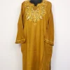 Afzal Yellow Kashmiri Cashmilon Wool Pheran For Women With Aari Kadhai