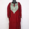 Gulnaar Deep Red Kashmiri Cashmilon Wool Pheran For Women with Aari work