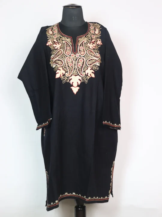 Black Kashmiri Pheran Cashmilion Wool Sumaira Aari Embroidery