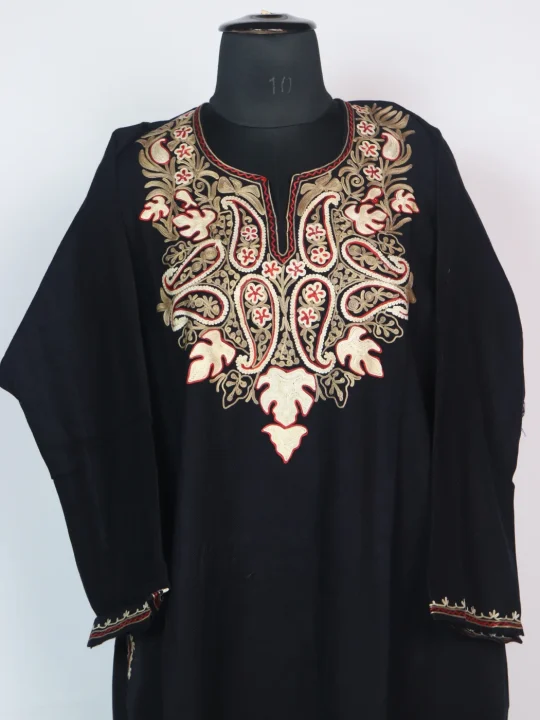 Black Kashmiri Pheran Cashmilion Wool Sumaira Aari Embroidery - Image 2