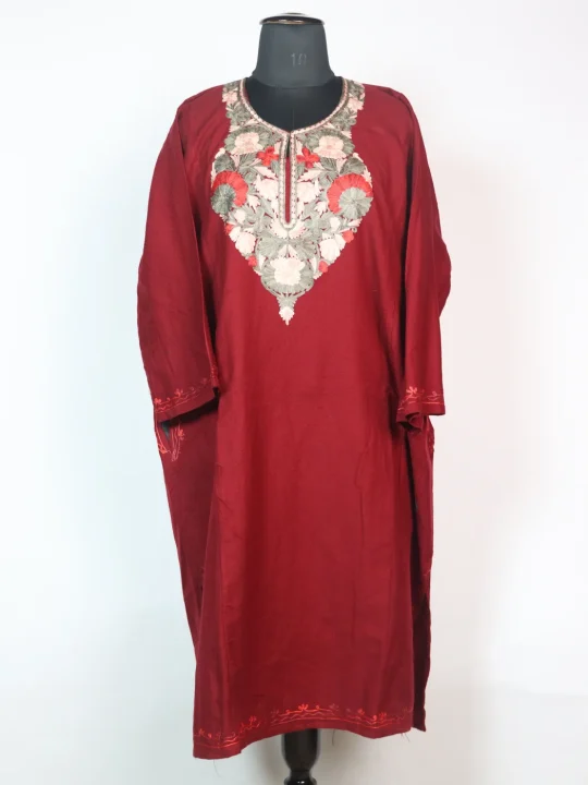 Maroon Kashmiri Pheran Features Aari Embroidery Sunder