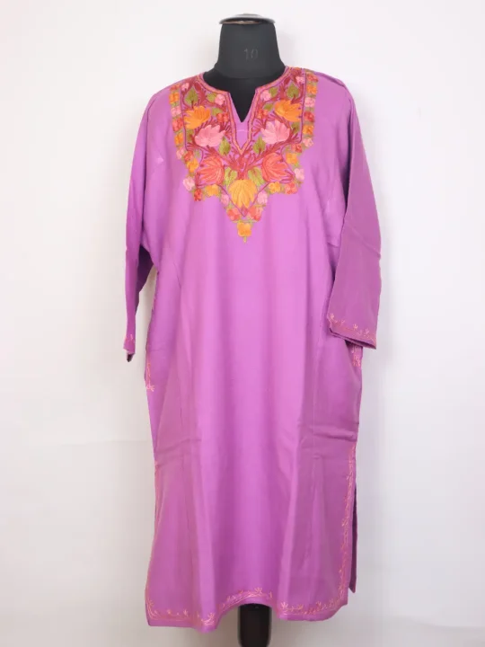 Mehru Pink Purple Kashmiri Pheran For Women with Aari work