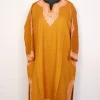 Areeba Yellow Kashmiri Cashmilon Wool Pheran For Women With Aari And Zari Embroidery