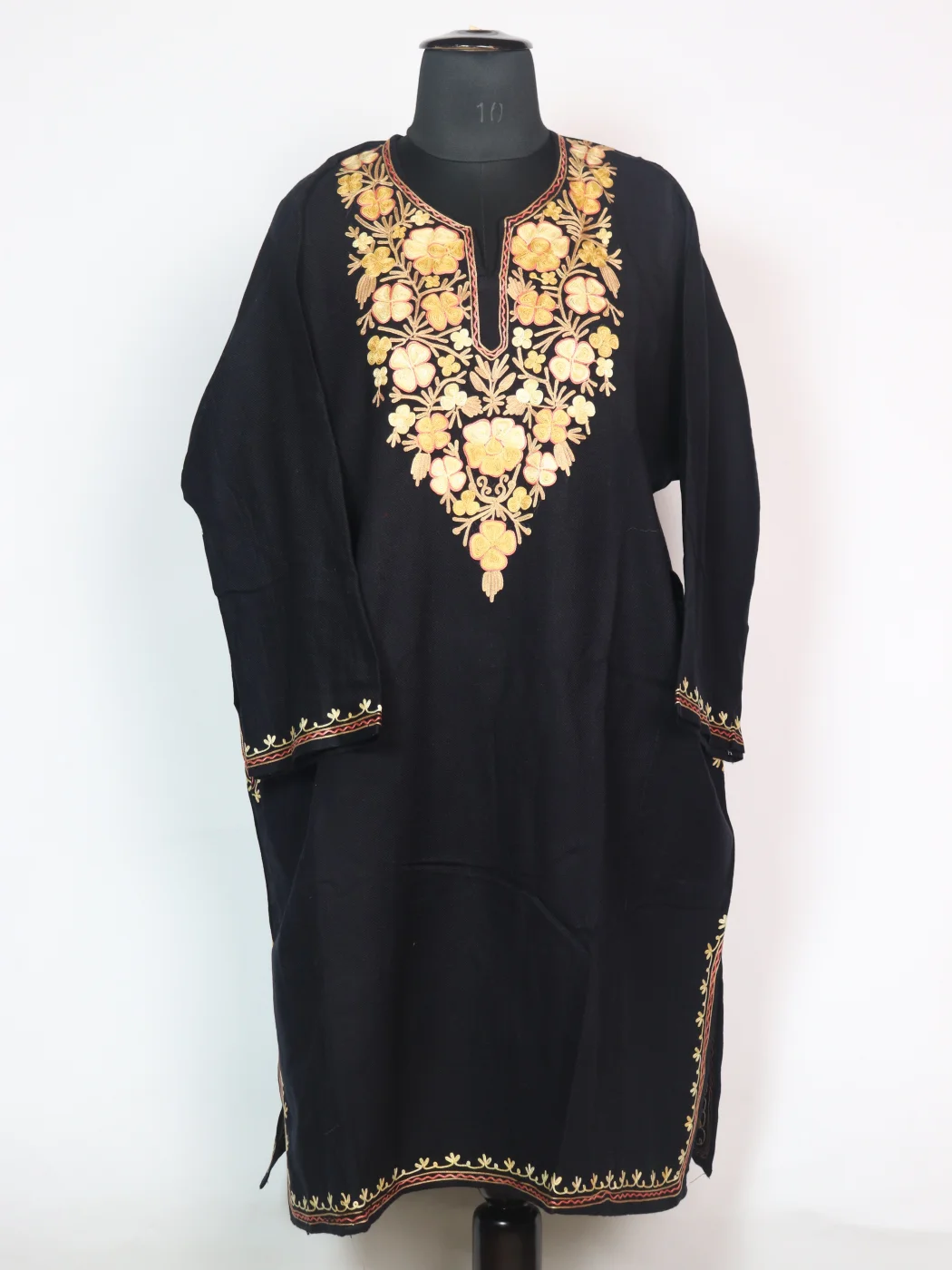 Black Sidra Kashmiri Pheran Cashmilion Wool Aari Embroidery