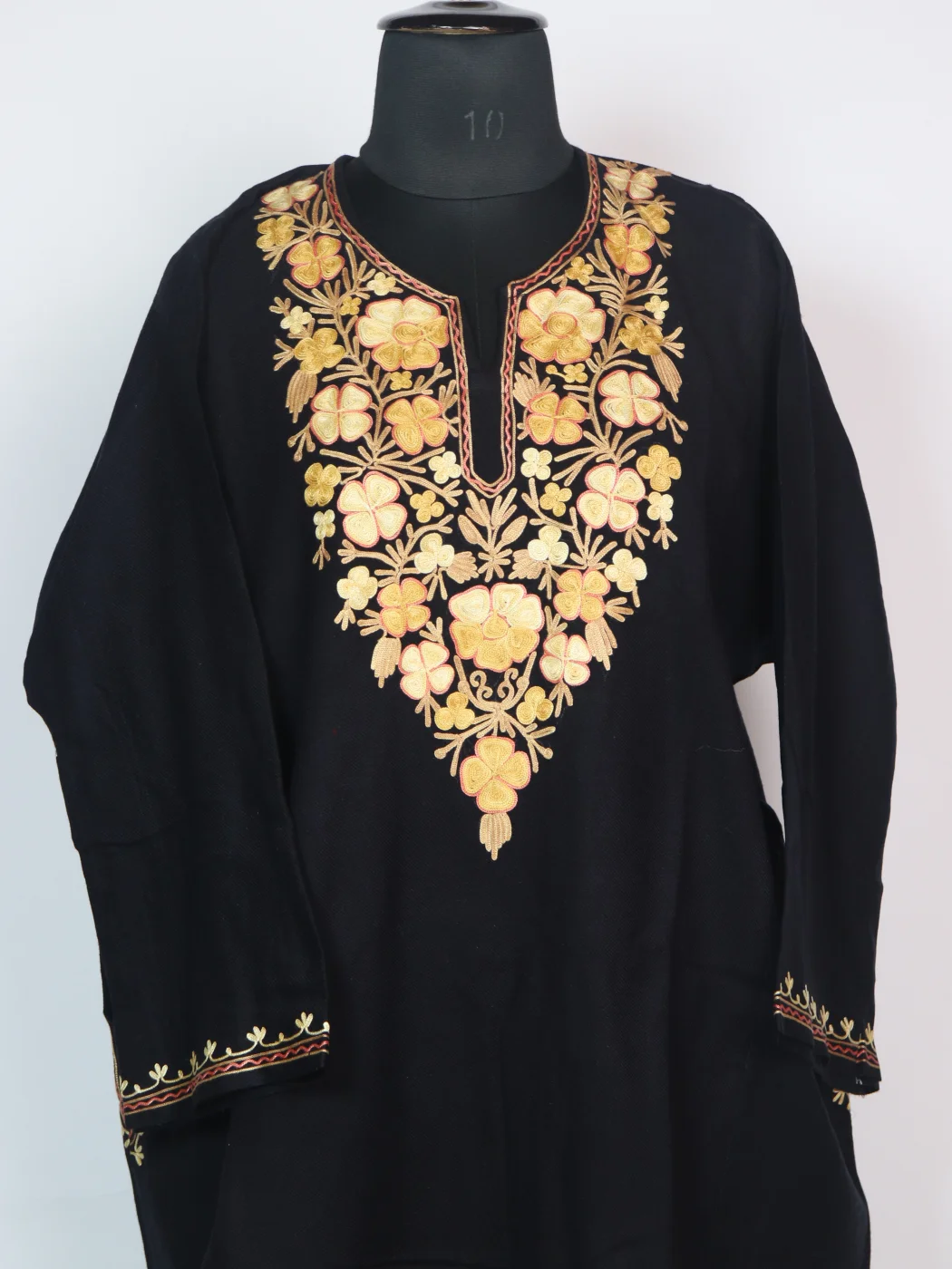 Black Sidra Kashmiri Pheran Cashmilion Wool Aari Embroidery - Image 2