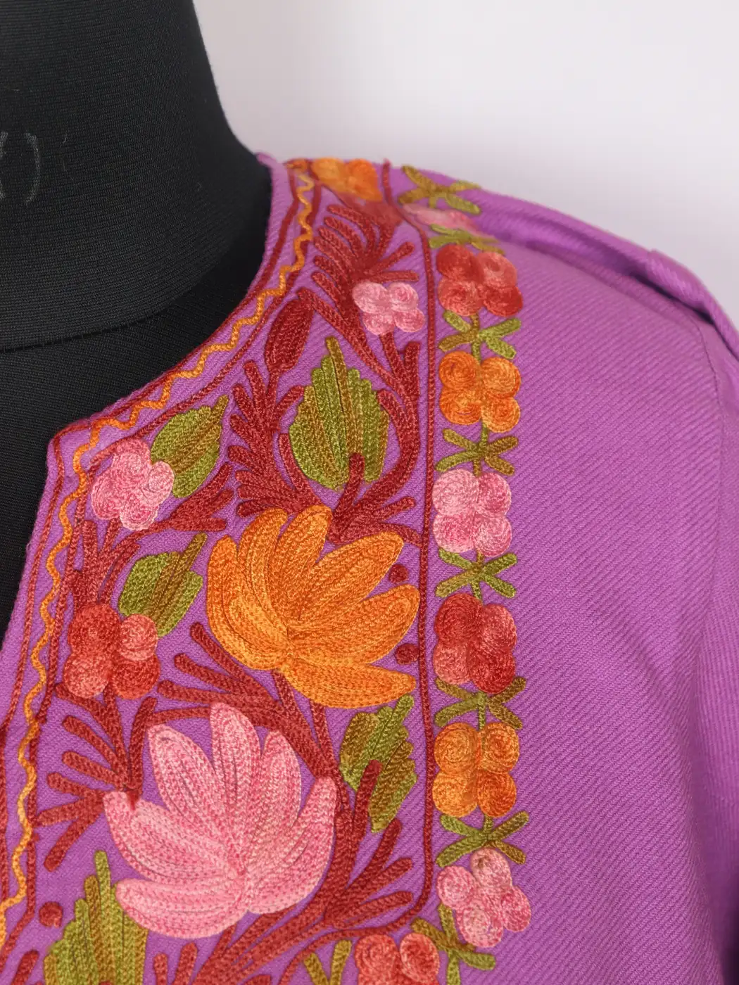 Mehru Pink Purple Kashmiri Pheran For Women with Aari work - Image 3