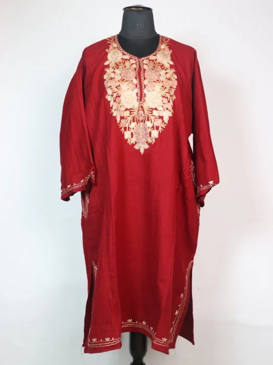 Maroon Kashmiri Pheran Cashmilion Wool Aari Embroidery