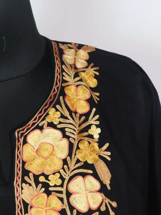 Black Sidra Kashmiri Pheran Cashmilion Wool Aari Embroidery - Image 3