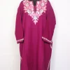Sumaira Pink Kashmiri Cashmilon Wool Pheran For Women With Aari Work