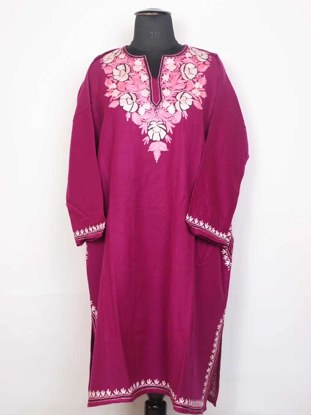 Sumaira Pink Kashmiri Cashmilon Wool Pheran For Women With Aari Work